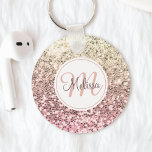 Custom Blush Pink Glitter Unicorn Monogrammed Name Key Ring<br><div class="desc">Easily personalize this beautiful sparkly pink faux glitter keychain with your custom monogram and name.</div>