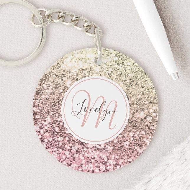Custom Blush Pink Glitter Unicorn Monogrammed Name Key Ring (Creator Uploaded)