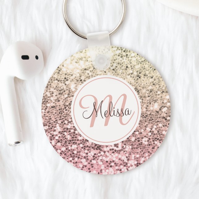 Custom Blush Pink Glitter Unicorn Monogrammed Name Key Ring (Creator Uploaded)