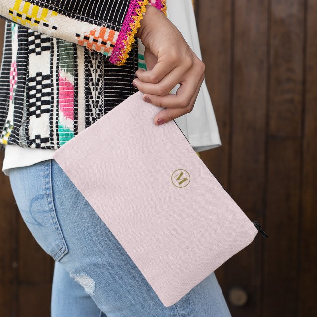 Custom Blush Pink Gold Initial l Simple Minimalist Accessory Pouch (Creator Uploaded)