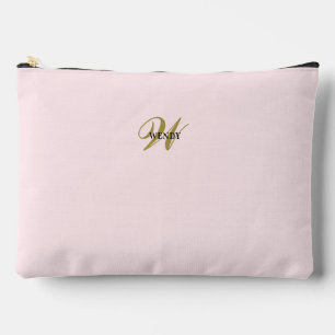 Custom Blush Pink Gold Initial l Simple Minimalist Accessory Pouch