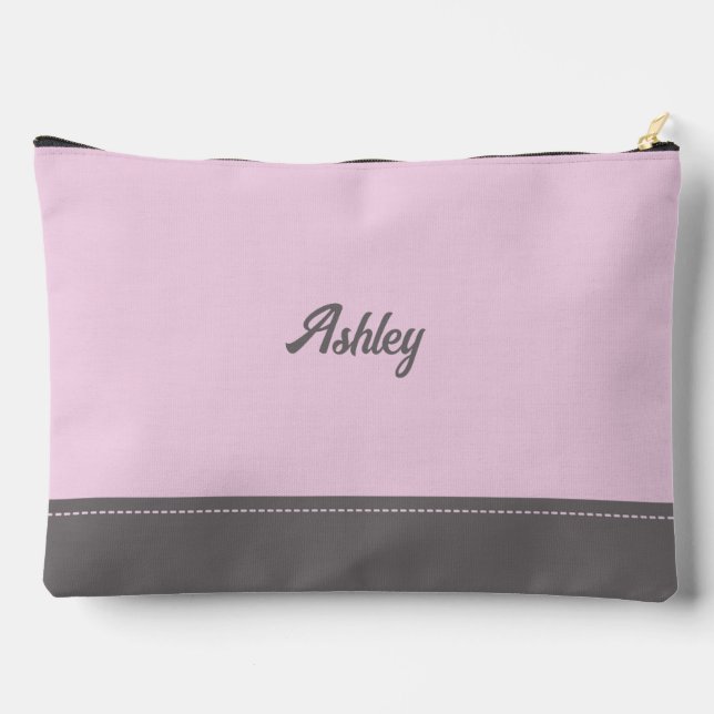 Custom blush pink grey personalised preppy stylish accessory pouch (Back)