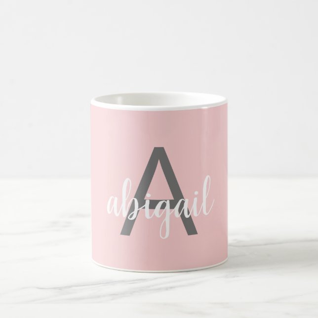Custom Blush Pink Modern Monogram Name Coffee Mug (Center)