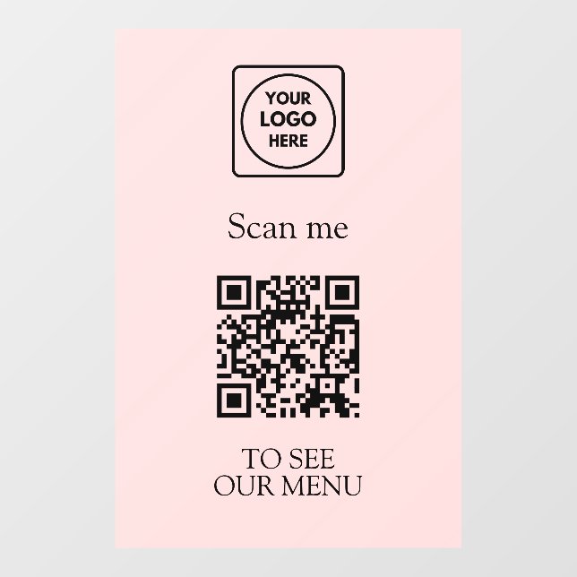 Custom Blush Pink QR Menu | Modern Logo Display Window Cling (Sheet)