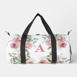 Custom Blush Pink Rose Travelers Monogram Duffle Bag