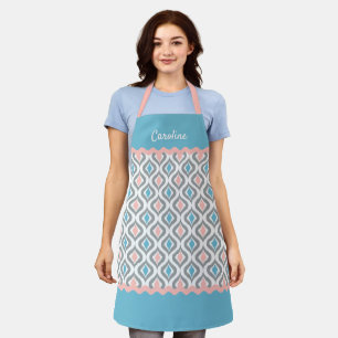 Custom Blush Pink Turquoise Blue Ogee Pattern Apron