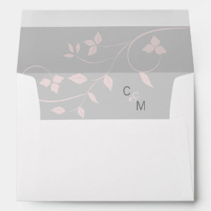 Custom Blush Pink Vine & Grey Wedding   Initials Envelope