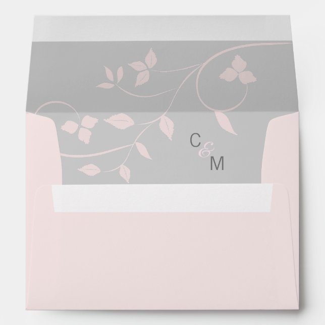 Custom Blush Pink Vine & Grey Wedding | Initials Envelope (Back (Bottom))
