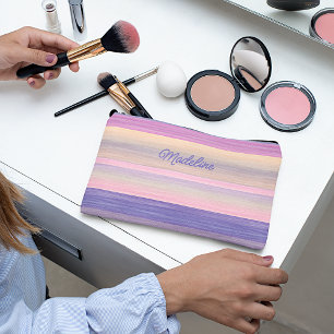 Custom Blush Pink Violet Purple Watercolor Stripes Accessory Pouch