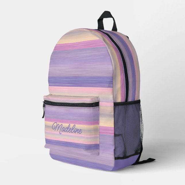 Custom Blush Pink Violet Purple Watercolor Stripes Printed Backpack (Back Corner Right)