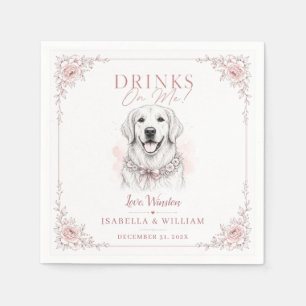 Custom blush Wedding Dog Pet Printable Floral gift Napkin