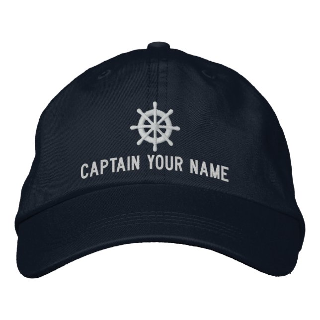 Custom boat captain hat with nautical ship wheel (Front)