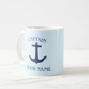 Custom boat captain name navy anchor coffee mug