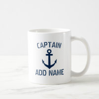Custom boat captain name navy anchor coffee mug
