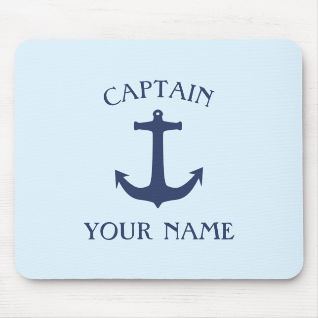 Custom boat captain name navy anchor mouse mat (Front)