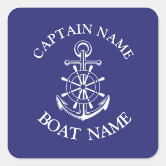 Custom boat captain name navy nautical sailor  cla square sticker