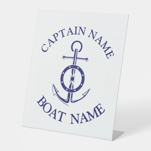 Custom boat captain name navy nautical sailor pedestal sign (Front)