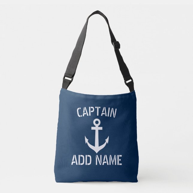 Custom boat captain nautical ship anchor navy blue crossbody bag (Front)