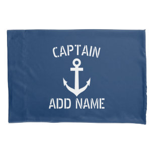 Custom boat captain navy blue nautical ship anchor pillowcase