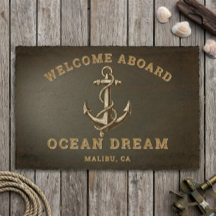 Custom Boat Name Anchor Nautical Welcome Aboard Bath Mat