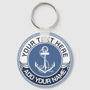 Custom Boat Name and Captain Nautical Anchor Key Ring