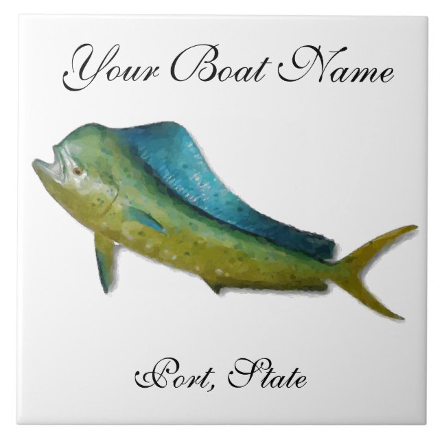 Custom Boat Name Ceramic Tile with Mahi (Front)