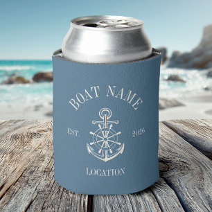 Custom Boat Name Coastal Anchor Nautical Lake Can Cooler