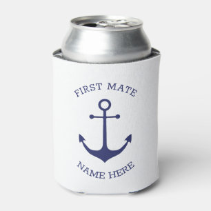 Custom Boat name, First Mate, nautical anchor navy Can Cooler