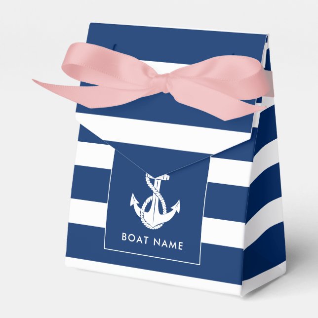 Custom Boat Name Nautical Anchor Coastal Wedding Favour Box (Front Side)