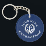 Custom boat name nautical anchor key ring<br><div class="desc">An  anchor nautical themed boat captains design with custom text templates to add your name,   yacht,  ship or vessels name to,  easily change the blue background colour.</div>