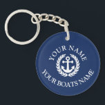 Custom boat name nautical anchor key ring<br><div class="desc">An  anchor nautical themed boat captains design with custom text templates to add your name,   yacht,  ship or vessels name to,  easily change the blue background colour.</div>