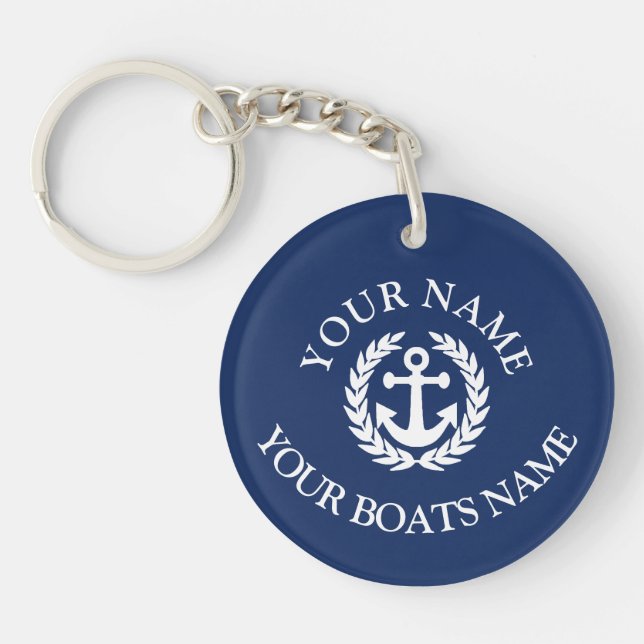 Custom boat name nautical anchor key ring (Front)