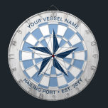 Custom Boat Name Nautical Star Personalised Dartboard<br><div class="desc">Let the games begin! Classic navy blue and white nautical star over a rustic wood background. Add your own special touch with your family or vessel name,  hailing port and established date. Perfect for party games at a cottage,  cabin or lake house.</div>