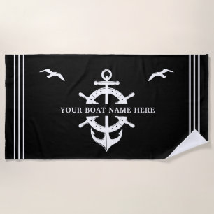 Custom Boat Name Ship’s Wheel Anchor Nautical Beach Towel