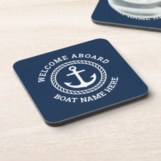 Custom boat name welcome aboard anchor and rope coaster