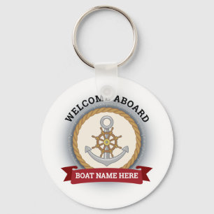 Custom boat name welcome aboard anchor and rope key ring