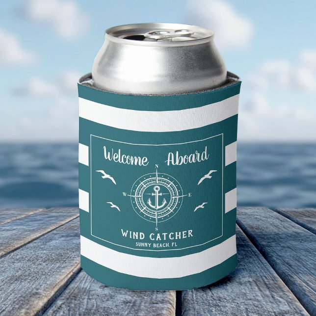 Custom Boat Name Welcome Aboard Anchor Can Cooler (Creator Uploaded)