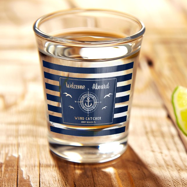 Custom Boat Name Welcome Aboard Anchor Cool Shot Glass (Creator Uploaded)