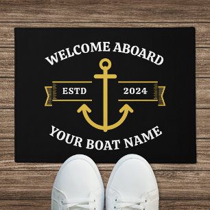 Custom Boat Name Welcome Aboard Black & Gold Doormat