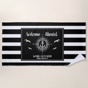 Custom Boat Name Welcome Aboard Compass Beach Towel