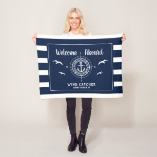 Custom Boat Name Welcome Aboard Compass Fleece Blanket