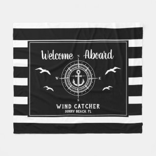 Custom Boat Name Welcome Aboard Compass Fleece Blanket