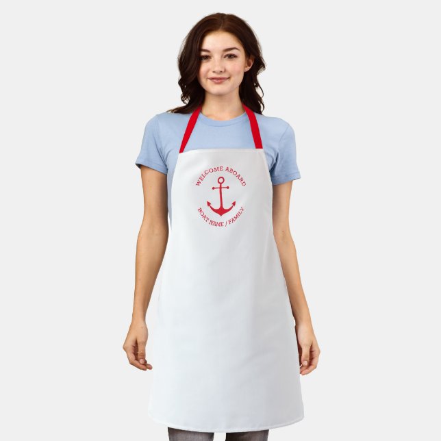 Custom Boat name Welcome Aboard nautical anchor Apron (Worn)