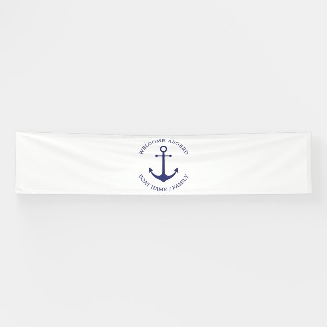 Custom Boat name Welcome Aboard nautical anchor Banner (Horizontal)
