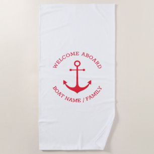 Custom Boat name Welcome Aboard nautical anchor Beach Towel