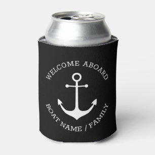 Custom Boat name Welcome Aboard nautical anchor Can Cooler