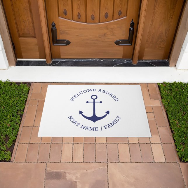 Custom Boat name Welcome Aboard nautical anchor Doormat (Outdoor)