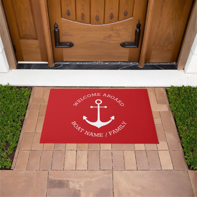 Custom Boat name Welcome Aboard nautical anchor Doormat (Outdoor)