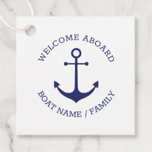 Custom Boat name Welcome Aboard nautical anchor Favour Tags