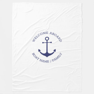 Custom Boat name Welcome Aboard nautical anchor Fleece Blanket